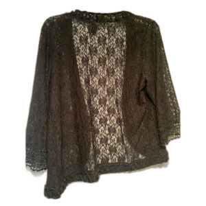 Lauren Michelle Women Black Lace Open Bolero Cardigan. 3/4 sleeve. Large. Sheer
